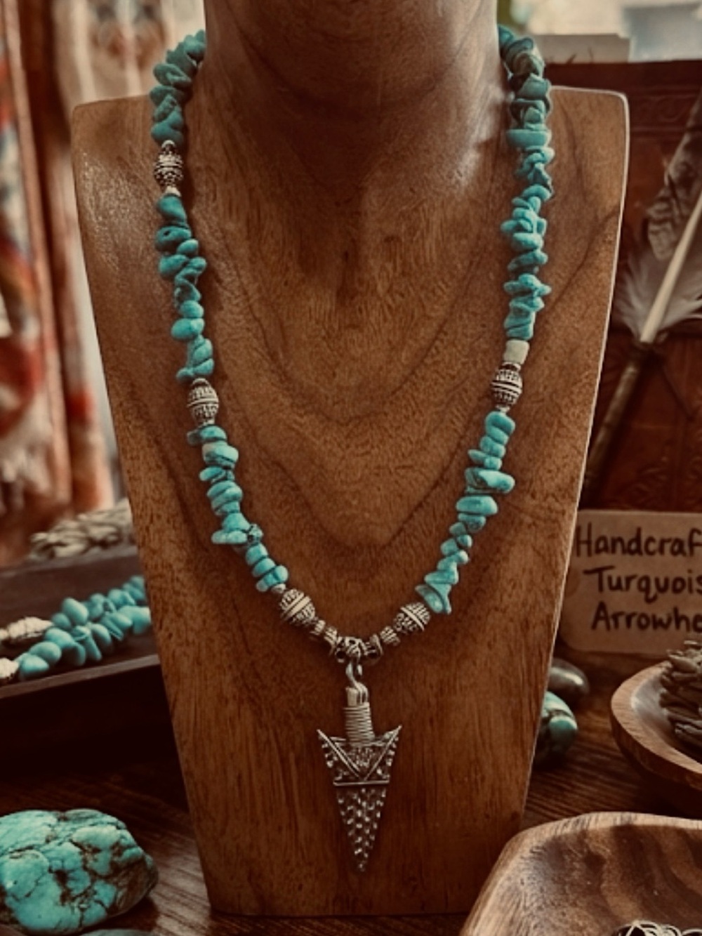 Genuine Turquoise Necklace with Arrowhead Pendant - Picture 2 of 2